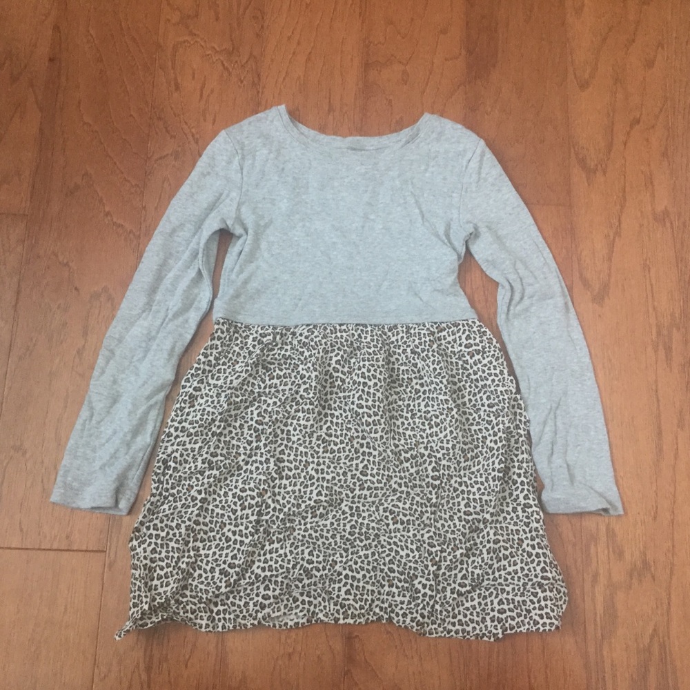Gap Kids Grey, Cheetah Print Long Sleeve Cotton Dress Size Small Winter Light